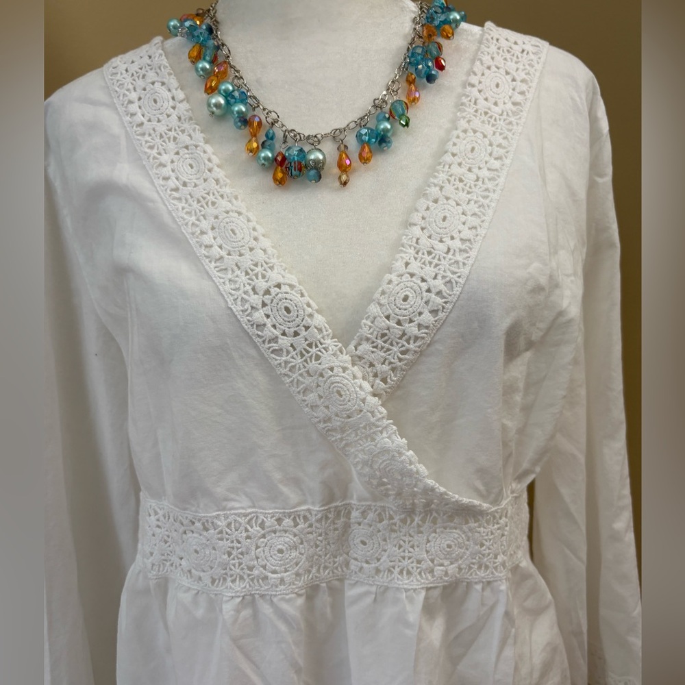 Lands' End Women's White‎ Tunic 🌊 Cotton Lace Coverup Size Small 6-8